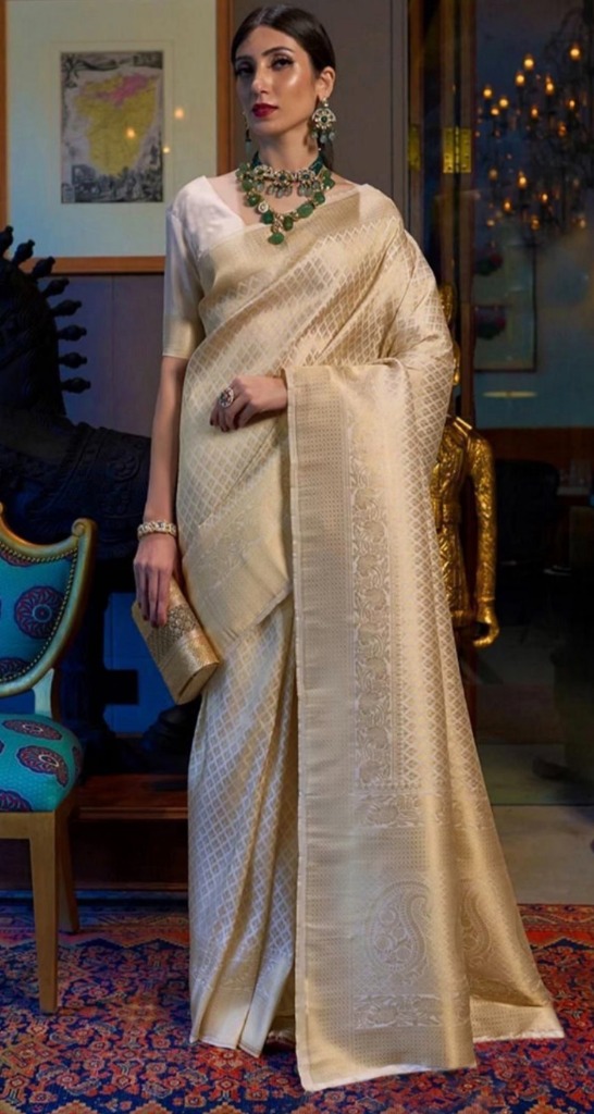 Cream Embroidered Saree