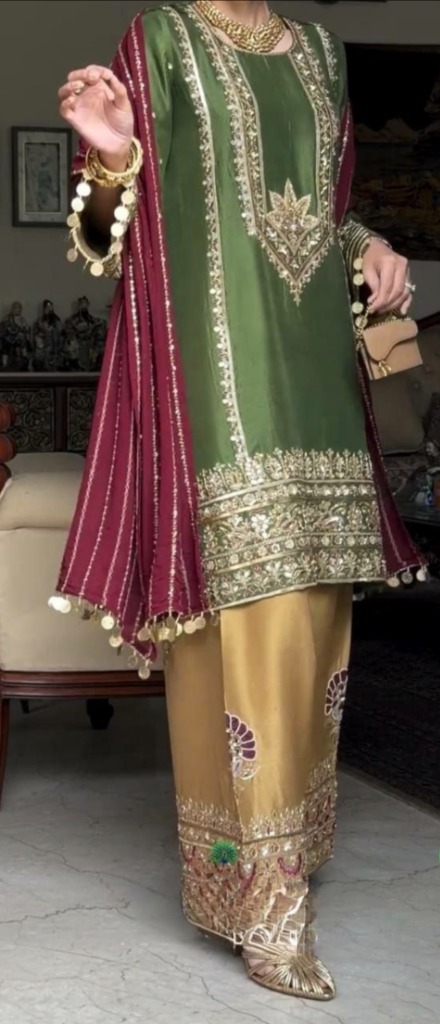 Green Punjabi Silk Kurta Set