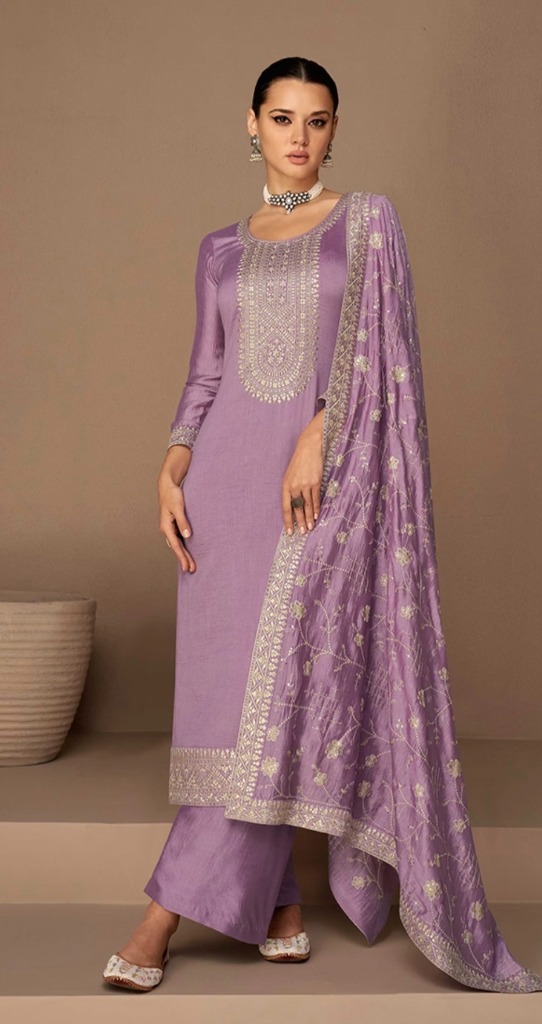 Lavender Embroidered Silk Blend Salwar Kameez