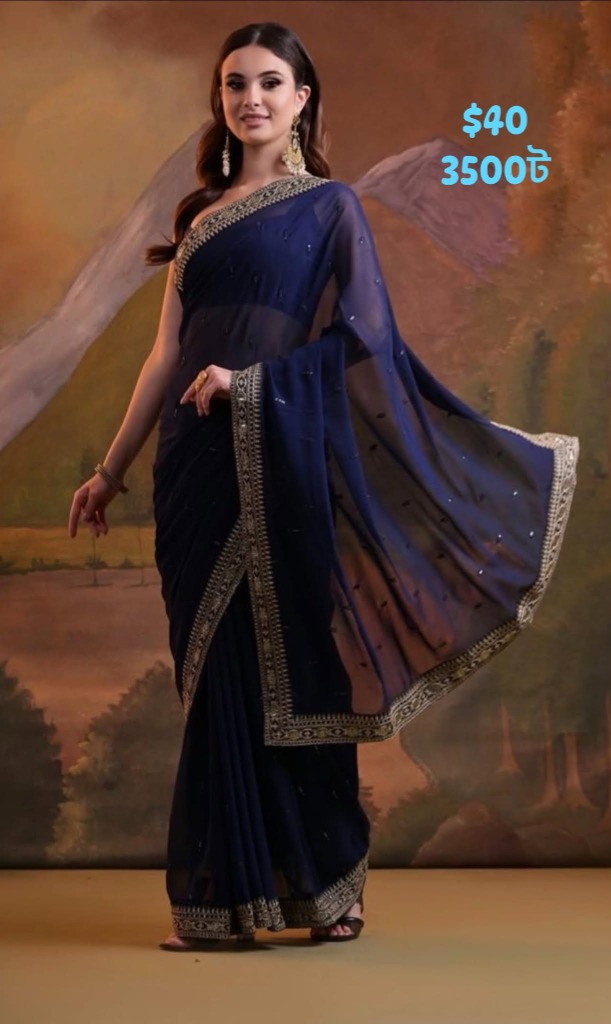 Navy Blue Georgette Saree