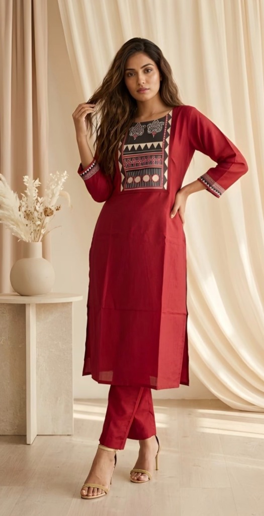 Red Cotton Salwar Kameez Set